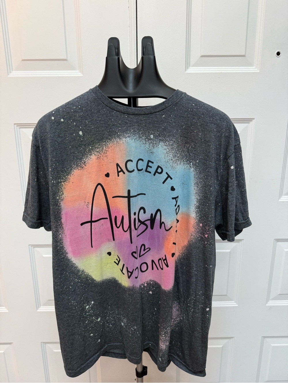 Gildan Charcoal Tee with Pastel Multicolor Autism Graphic